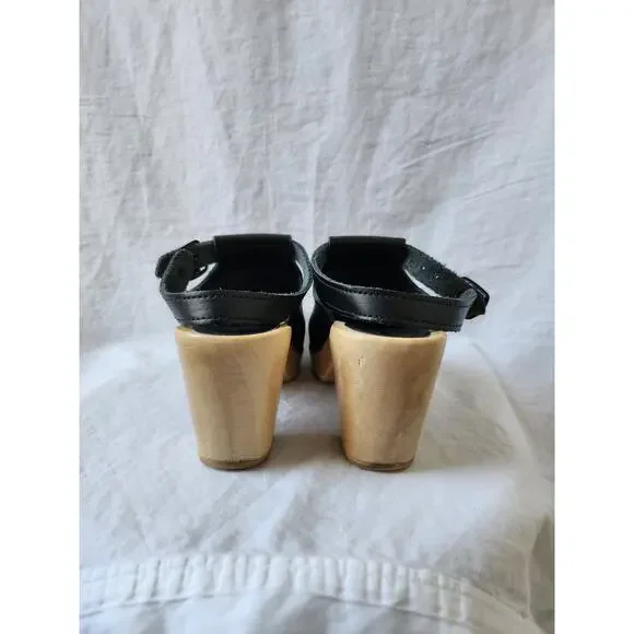 Sven Black Leather Wooden Heel Clogs US 9.5 - Custom Made - Picture 11 of 13
